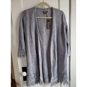 NWT Natural Reflections Blue twisted Cotton Knit Open Front  Sweater Women Small